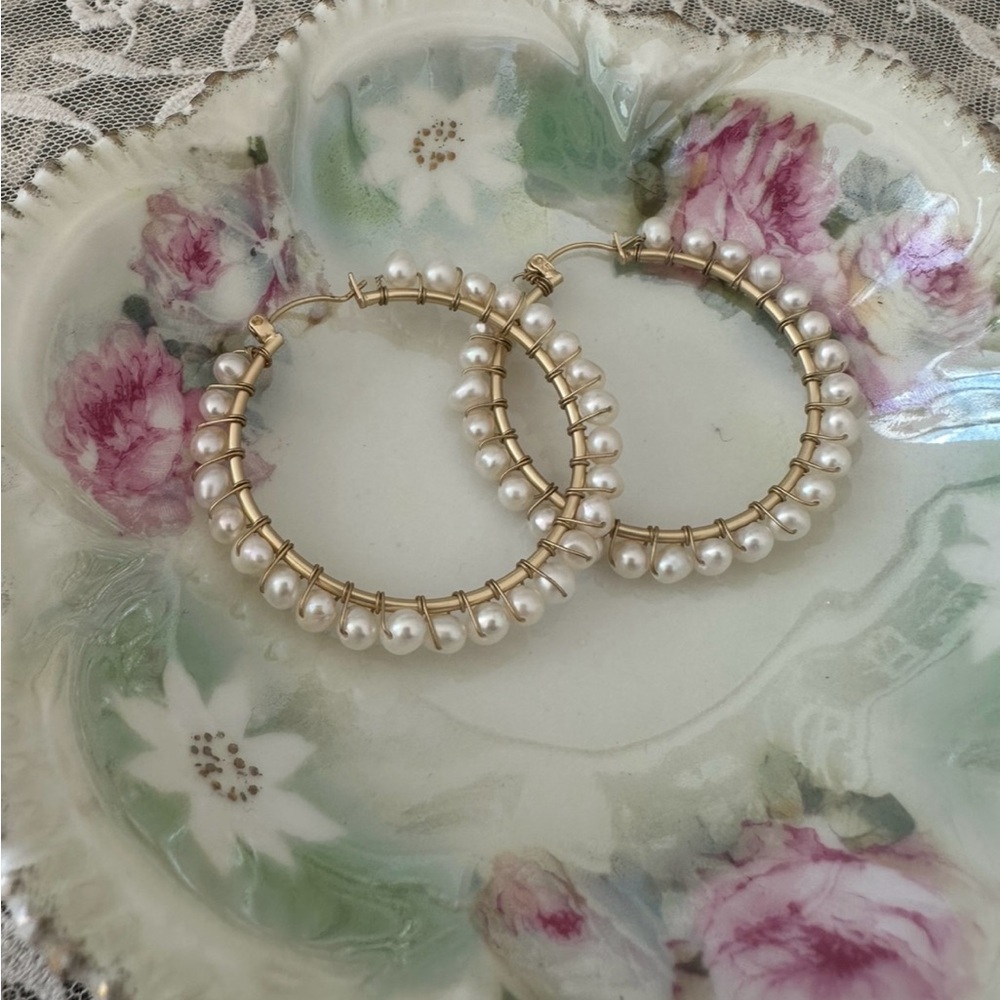 18K Gold Plated Pearl Hoop Earrings